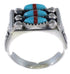 Well Built Needlepoint Turquoise Coral Silver Ring Size 7-1/4 VX37227